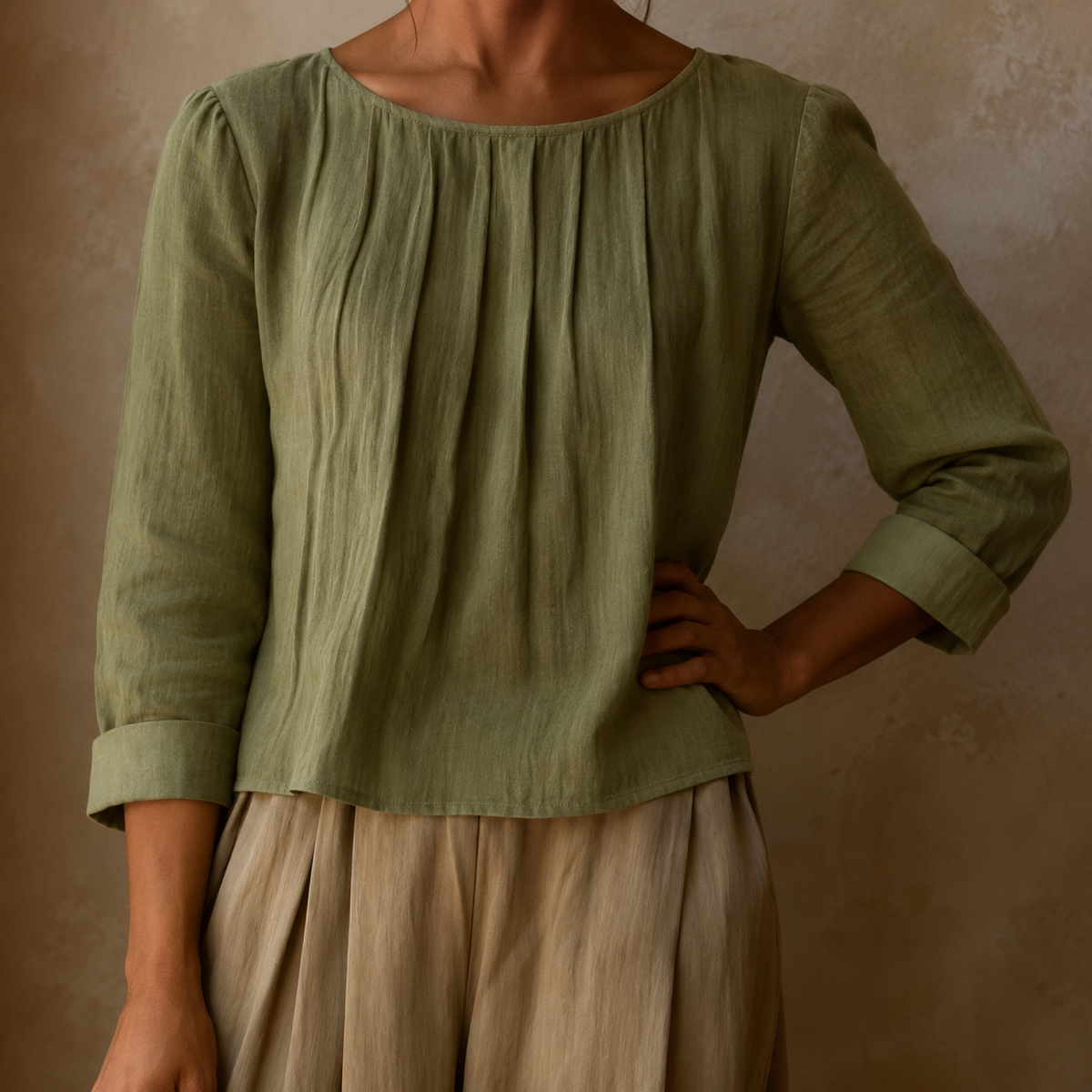 Sophie | Women’s Blouse | Pleated Front Three Quarter Sleeves Daywear — image 05 — MAREACO