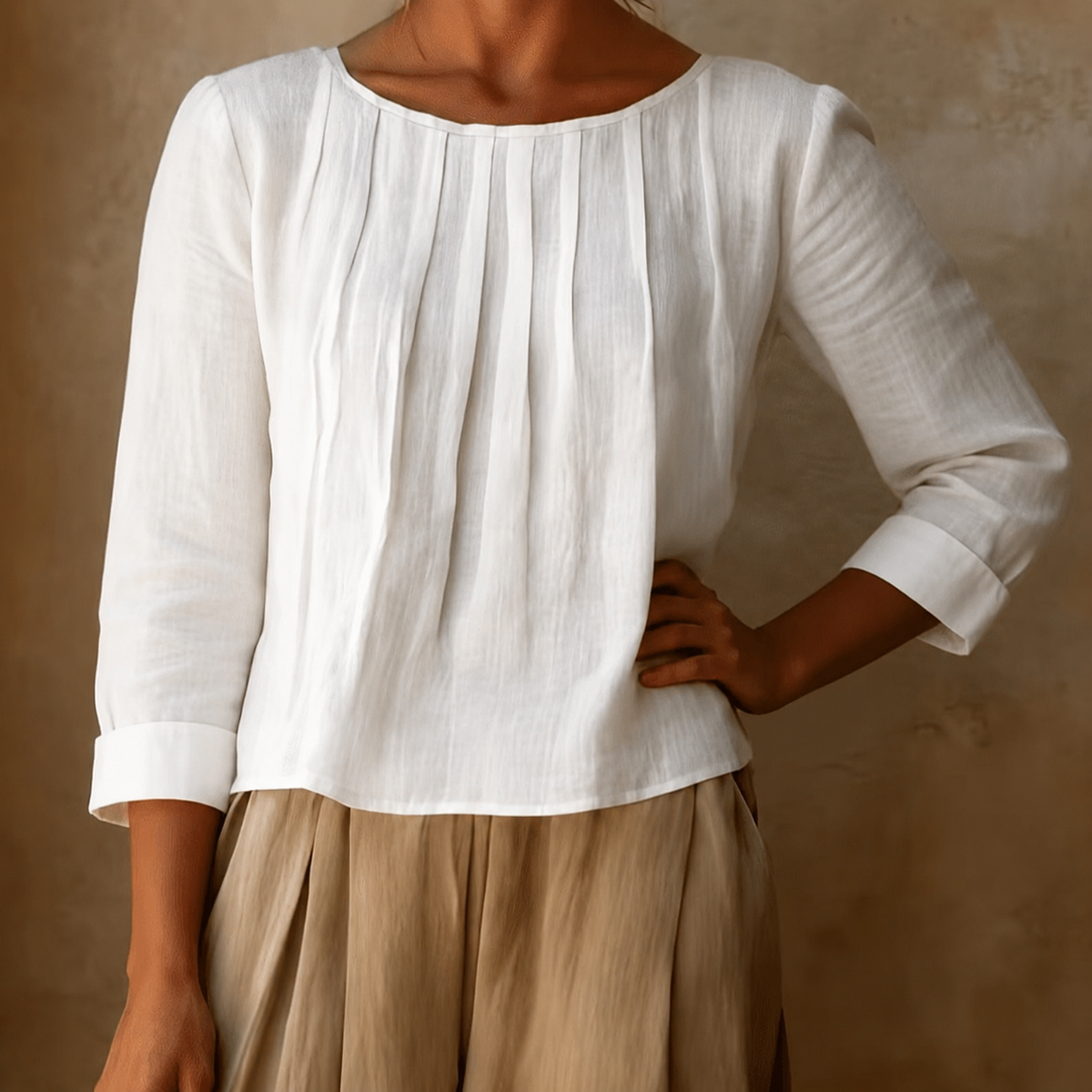Sophie | Women’s Blouse | Pleated Front Three Quarter Sleeves Daywear — image 06 — MAREACO