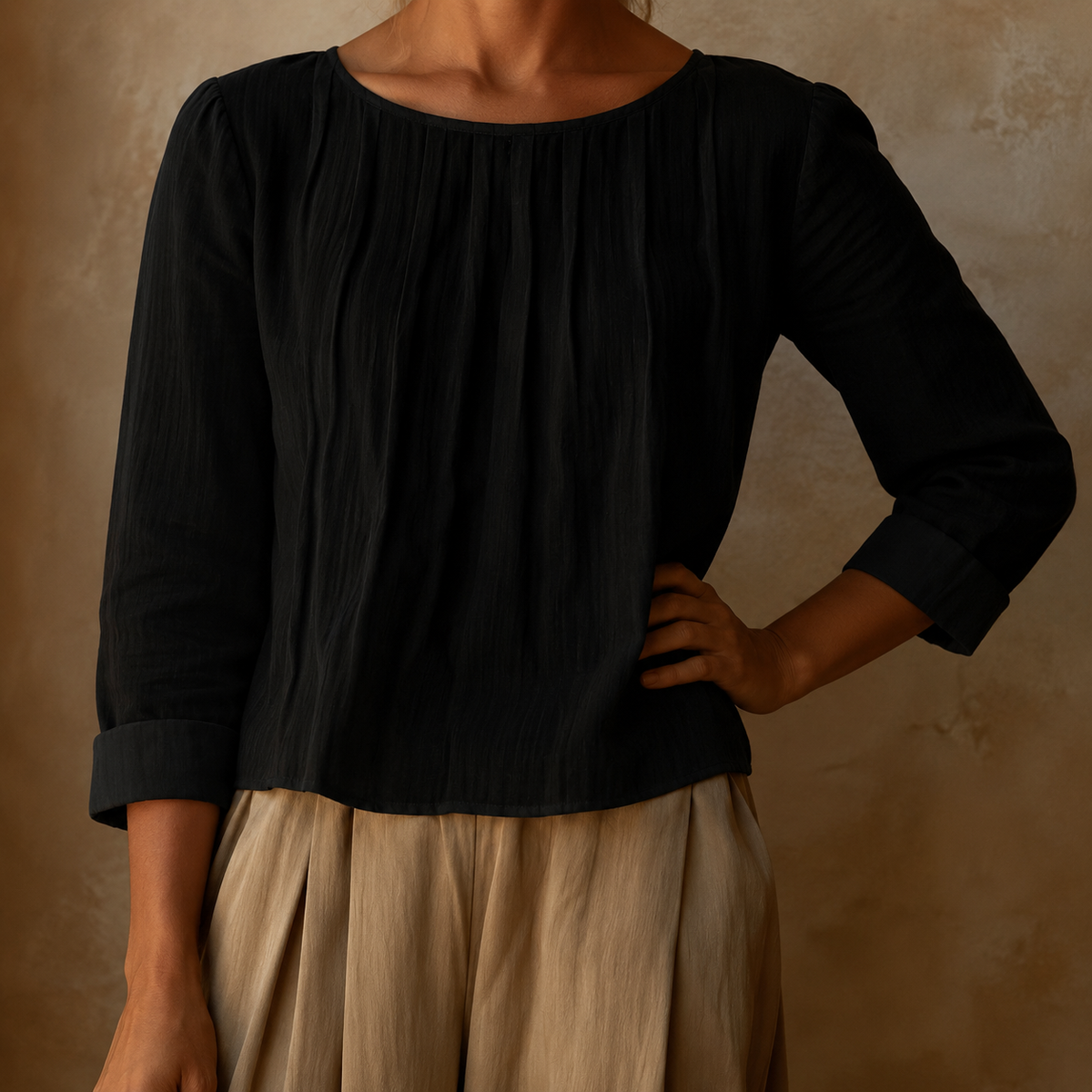 Sophie | Women’s Blouse | Pleated Front Three Quarter Sleeves Daywear — image 07 — MAREACO