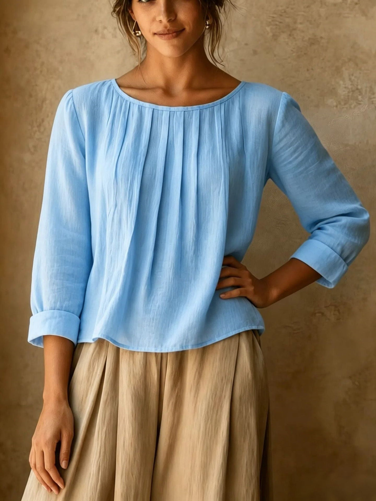 Sophie | Women’s Blouse | Pleated Front Three Quarter Sleeves Daywear — image 08 — MAREACO