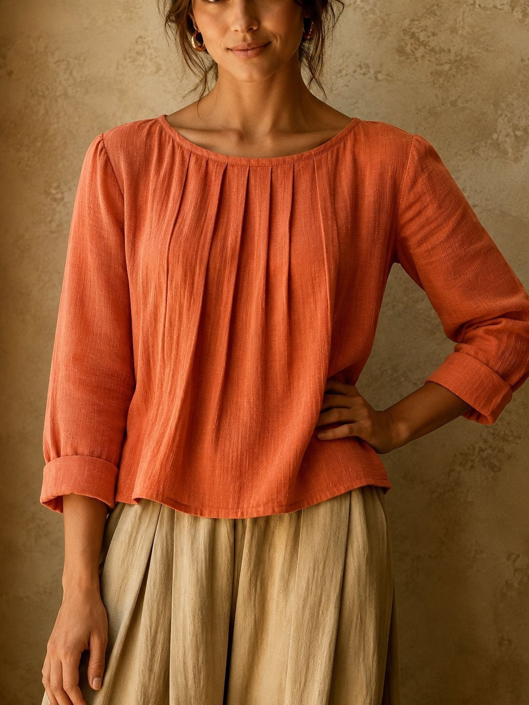 Sophie | Women’s Blouse | Pleated Front Three Quarter Sleeves Daywear — image 09 — MAREACO
