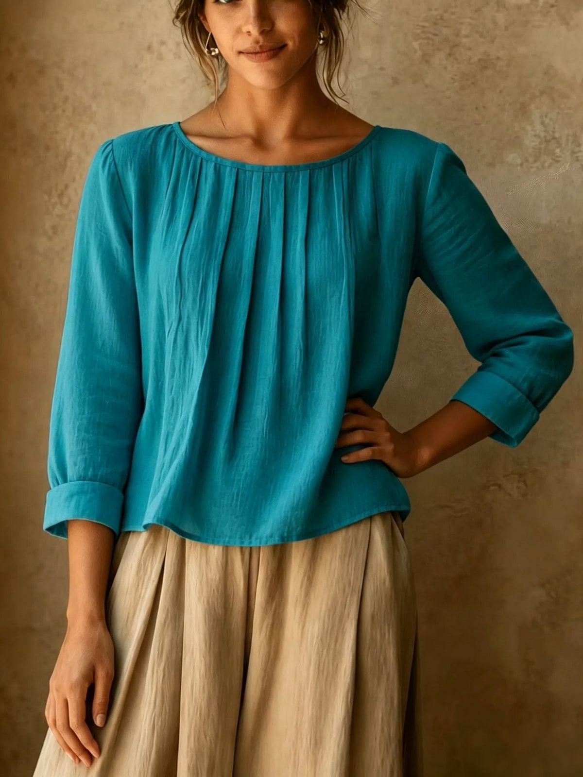 Sophie | Women’s Blouse | Pleated Front Three Quarter Sleeves Daywear — image 10 — MAREACO