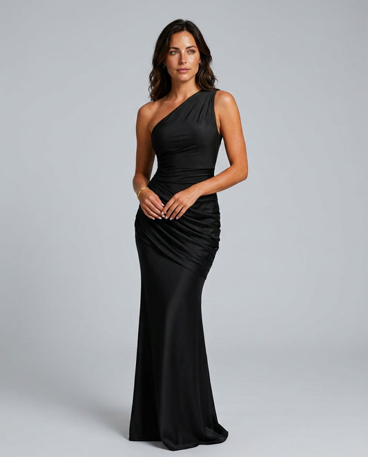 Sophie | Women’s Maxi Dress | One Shoulder Gathered Waist Evening Wear — image 01 — MAREACO