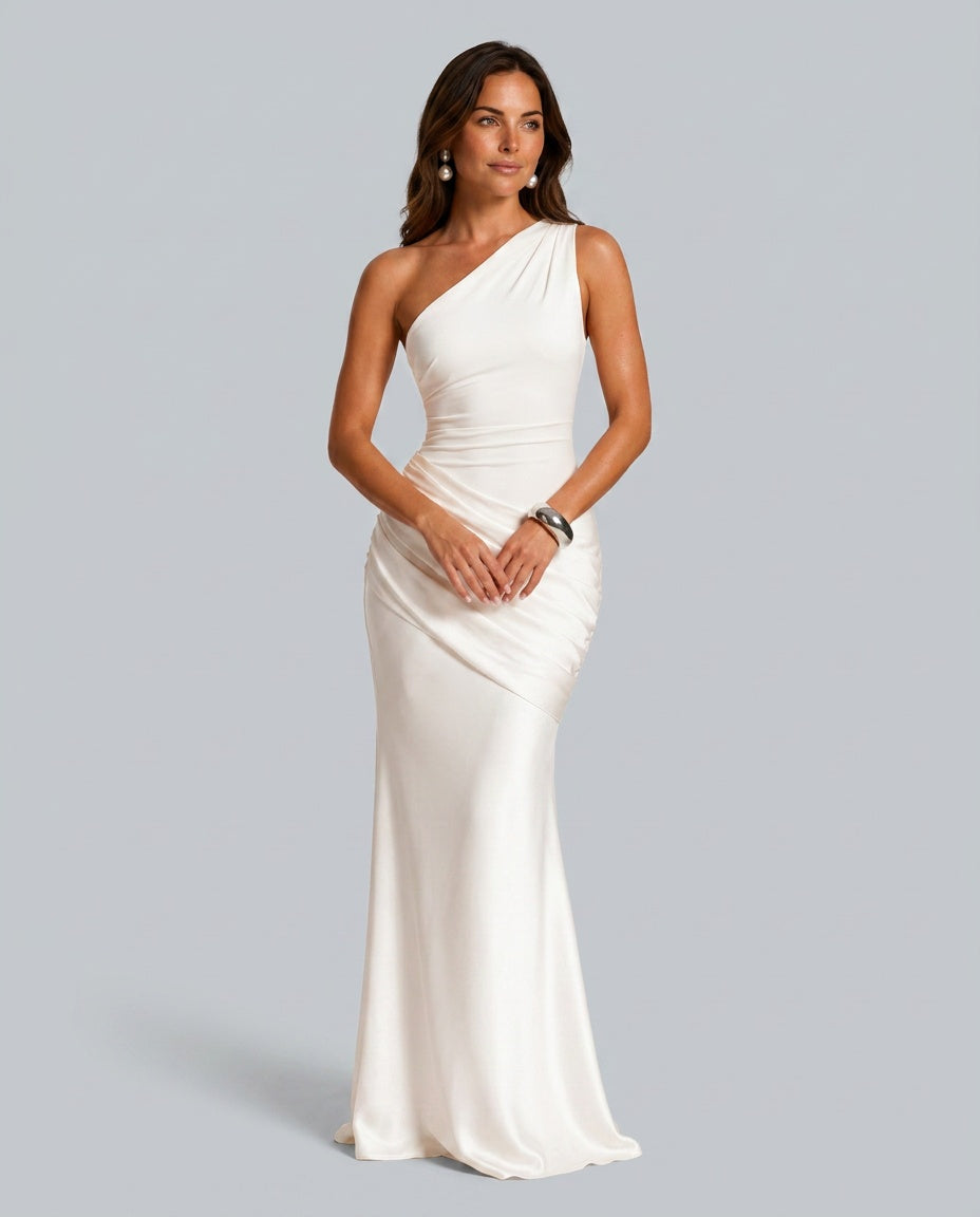 Sophie | Women’s Maxi Dress | One Shoulder Gathered Waist Evening Wear — image 03 — MAREACO