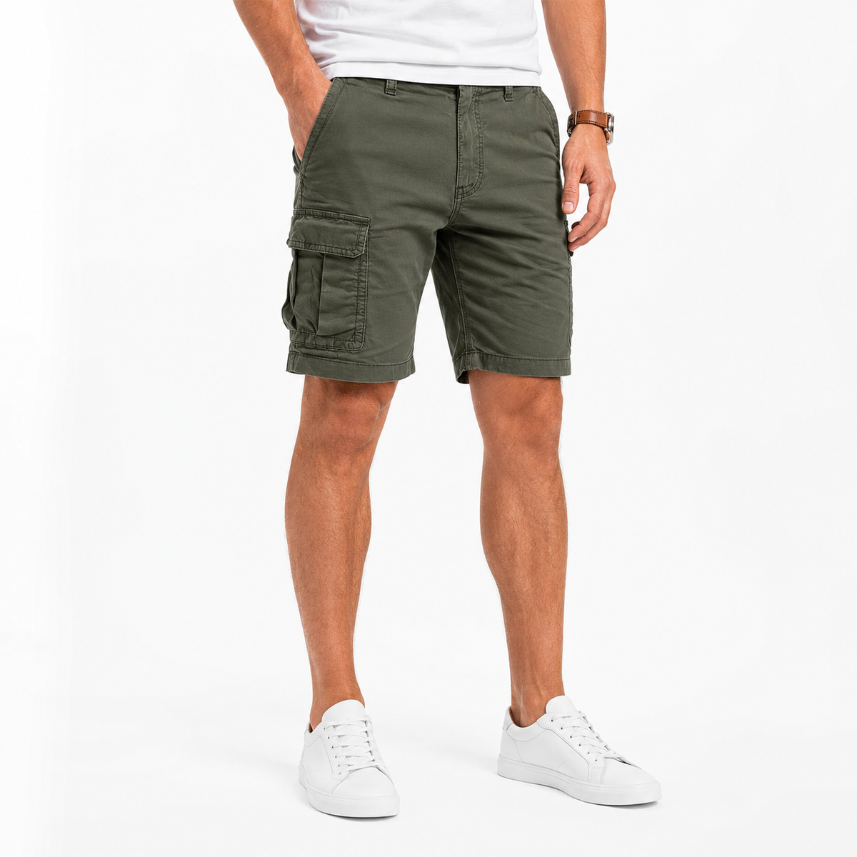 Thomas | Men’s Cargo Shorts | Side Cargo Pockets Knee Length Daywear — image 03 — MAREACO