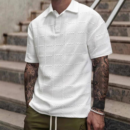 Thomas | Men’s Polo Shirt | Grid Pattern Short Sleeves Summer Wear — image 01 — MAREACO