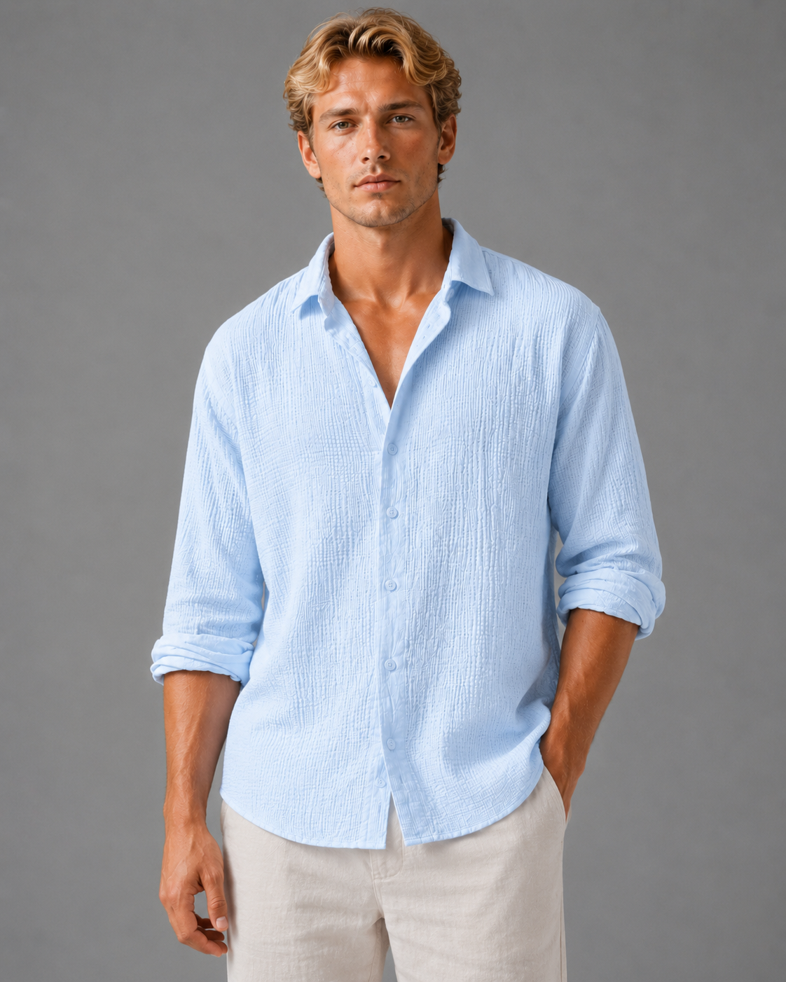 William | Men’s Shirt | Button Front Long Sleeves Summer Wear — image 04 — MAREACO