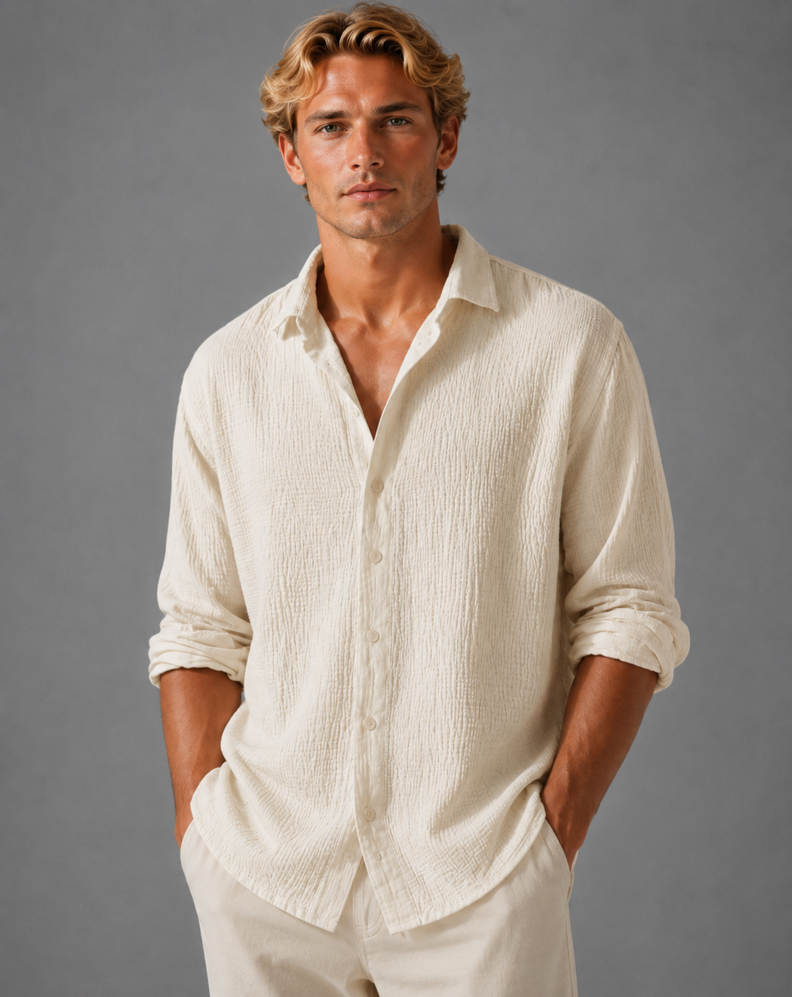 William | Men’s Shirt | Button Front Long Sleeves Summer Wear — image 06 — MAREACO