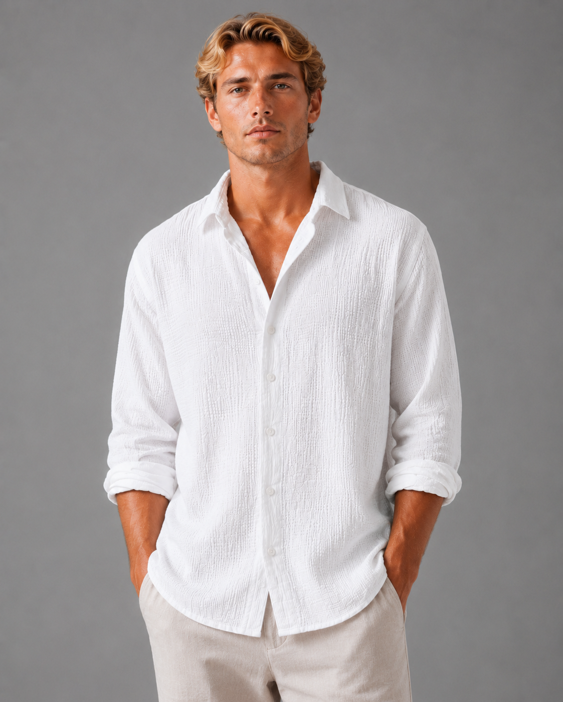 William | Men’s Shirt | Button Front Long Sleeves Summer Wear — image 07 — MAREACO