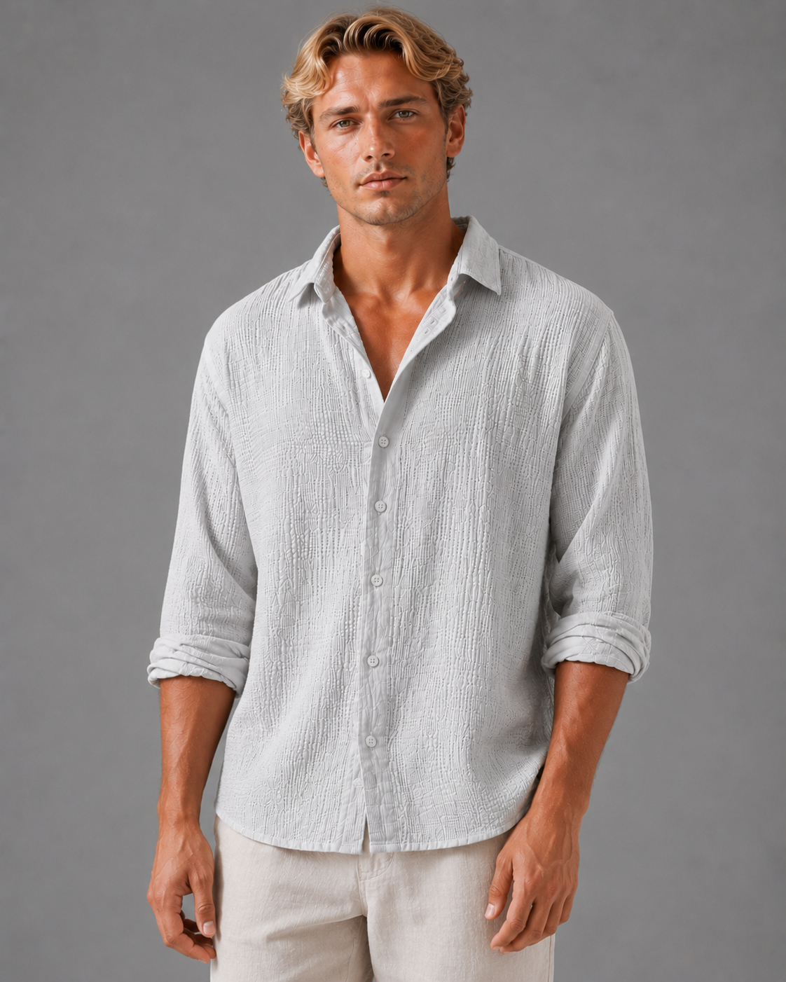 William | Men’s Shirt | Button Front Long Sleeves Summer Wear — image 08 — MAREACO