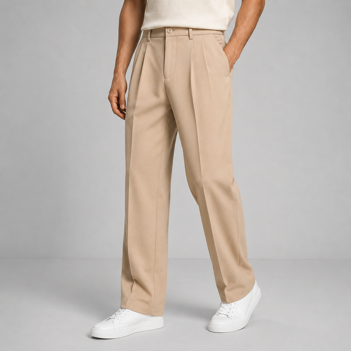 William | Men’s Trousers | Front Pleats Straight Legs Office Wear — image 01 — MAREACO