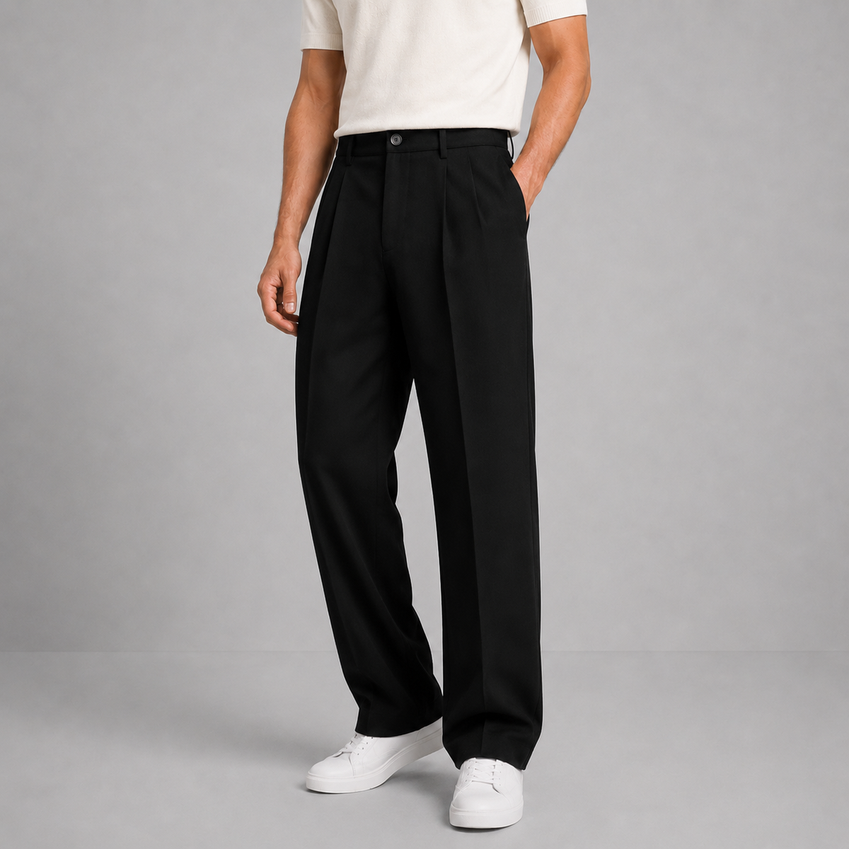 William | Men’s Trousers | Front Pleats Straight Legs Office Wear — image 04 — MAREACO